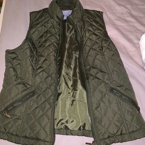 Army green quilted fleece vest